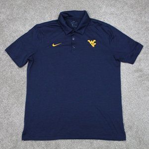 Nike West Virginia Polo Shirt Mens Medium Blue Mountaineers Dri-Fit S/S Pullover